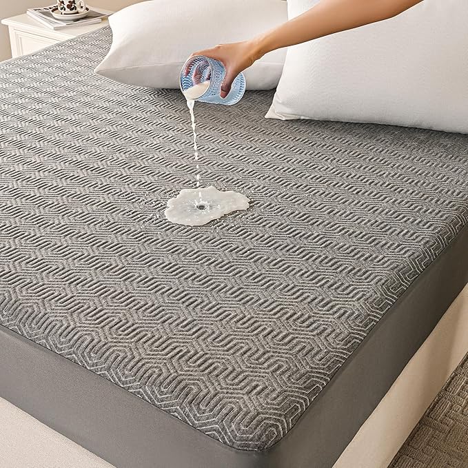 GRT Waterproof Mattress Protector Full, Breathable Bamboo Charcoal Fiber Mattress Cover, Noiseless and Odor Free Upgraded Mattress Protector with Double-Barrier Protection, 8"-26" Deep Pocket