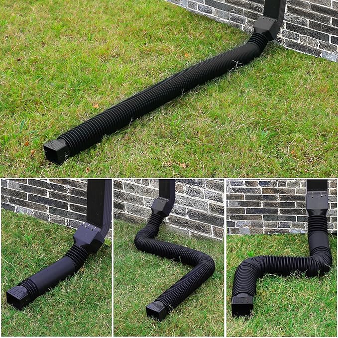 2 Pack Rain Gutter Downspout Extensions, Upgraded Flexible Drain Down Spout Extender for Rain Water Drainage, Each Extendable from 20" to 66", Combine to 10 ft with Connector(Black)