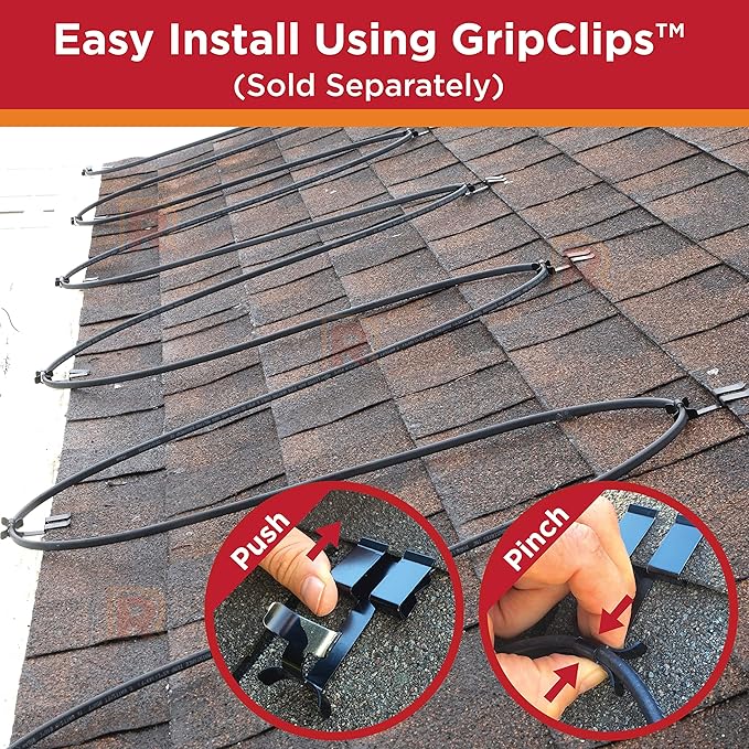RADIANT SOLUTIONS HeatTapePro - Intelligent Commercial Grade Self-Regulating Heat Cable with GlowCap™ - 10 YR warranty - Ice Dam & Pipe Freeze Protection - 24 ft cable + 10 Ft Cord, 120V, 6 watts/Ft