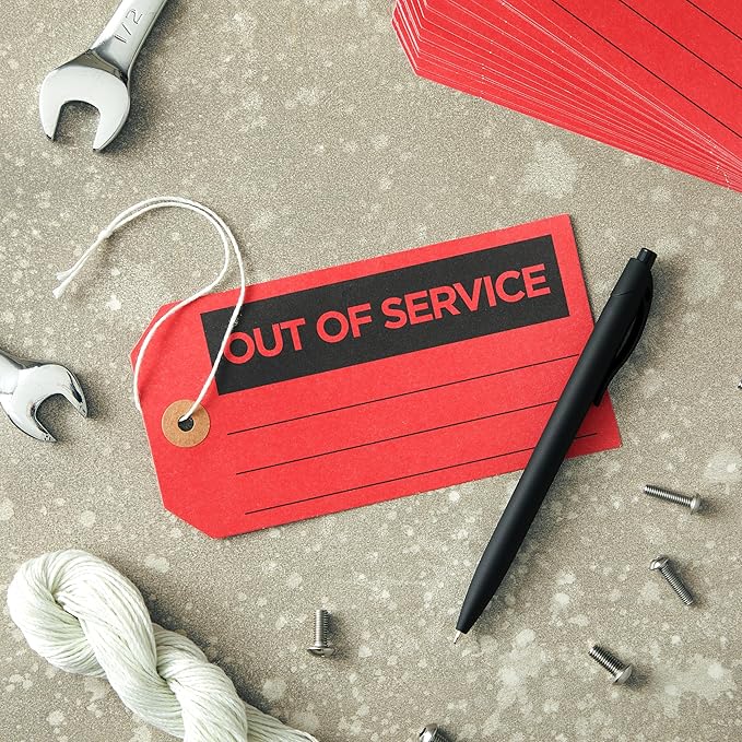 Stockroom Plus Red Tags with String - 5.75 x 3 in, 100 Pack - Red Equipment Repair & Inspection & Safety & Not in Use Tags