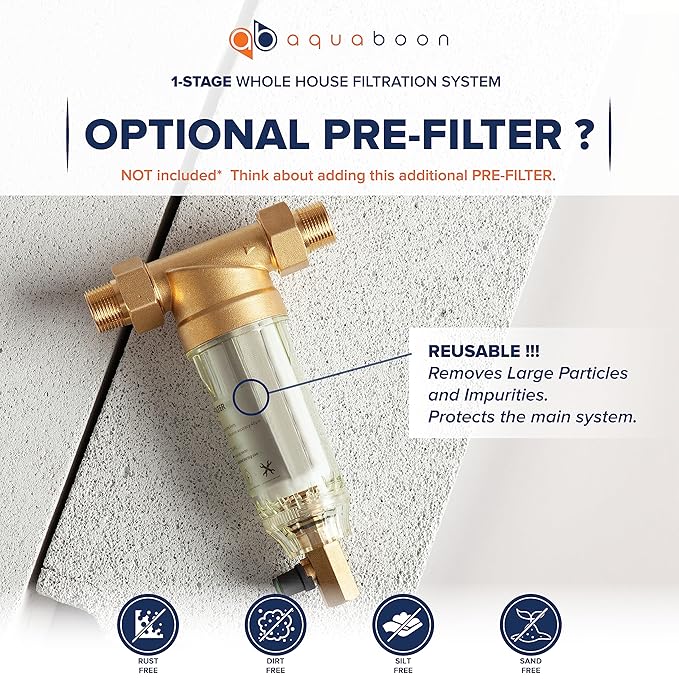 Aquaboon 10x4.5 Whole House Water Filter Housing | NSF Certified Water Filter Canister for Filtration System w/ Gauge & Release, Wrench, Bracket 1"NPT