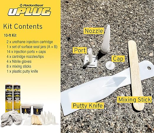 uPlug DIY Foundation Crack Repair Kit (10-FT) – Foam Filler & Injection Sealant for Concrete Walls