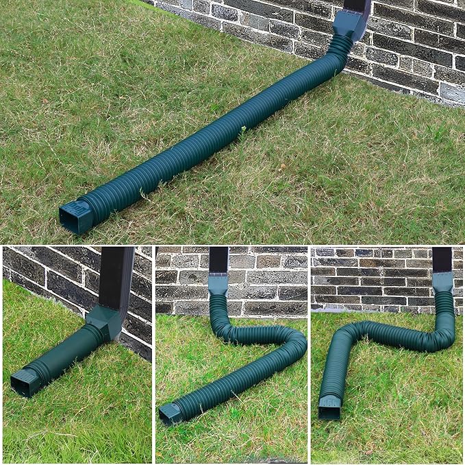2 Pack Rain Gutter Downspout Extensions, Upgraded Flexible Drain Down Spout Extender for Rain Water Drainage, Each Extendable from 20" to 66", Combine to 10 ft with Connector(Green)