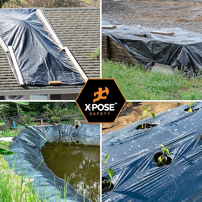 Xpose Safety Black Plastic Sheeting 5 Pack – 20' x 100' Rolls – Heavy Duty 5.2 Mil Poly Sheet – Waterproof, Dustproof, Vapor Barrier – for Construction, Painting, Industrial Use
